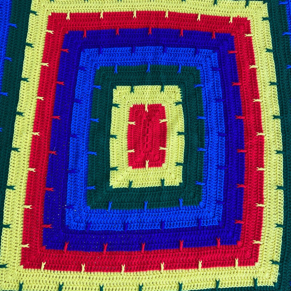 Rainbow Knit Crochet Afghan Blanket Throw 45x51 Pride Granny Maximalist - Picture 2 of 4